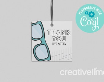 Two Cool Birthday Favor Tag, Sunglasses Thank You (Editable, Instant Download)