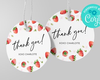 Strawberry Birthday Favor Tag: Berry Sweet Party Decorations (INSTANT DOWNLOAD)