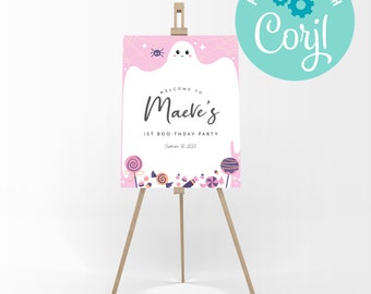 Letrero de cumpleaños de fantasma rosa: Plantilla de Halloween espeluznante (Editable, descarga instantánea)