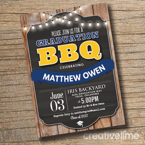 Graduation BBQ Party Invitation, Printable Graduation Invitation, BBQ Graduation Party Invitation, Class of 2017, Graduation Party BBQ