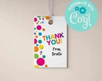 May include: White thank you tag with colorful polka dots and the text "THANK YOU!" and "From, Brielle".