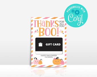 Halloween Gift Card Holder, Thanks for All You Boo, Editable Printable (Digital Download)
