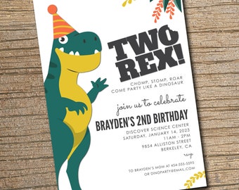 Modern Dinosaur Invitation, Two Rex Dinosaur Birthday Invitation, Dinosaur Party Invitation, Two Rex, 2nd Birthday Invitations, PRINTABLE