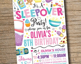 Pajama Party Sleepover Birthday Party Invitation in Pink - Etsy