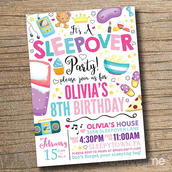 Sleepover Birthday Invitation Slumber Party Digital File | Etsy