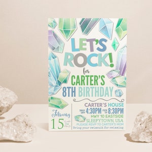 Crystals Geode Birthday Invitation, Crystals Invite, Geology invitation, Crystal Rock Party, Let's Rock Invite EDITABLE, INSTANT DOWNLOAD