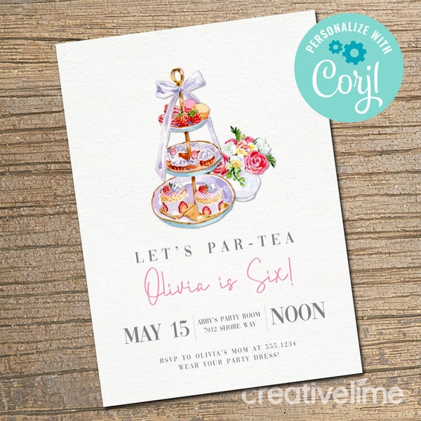 Tea Party Birthday Invitation, Tea Party Invitation,  Birthday Par-Tea, Tea Time, Garden Tea, High Tea Party EDITABLE, INSTANT DOWNLOAD