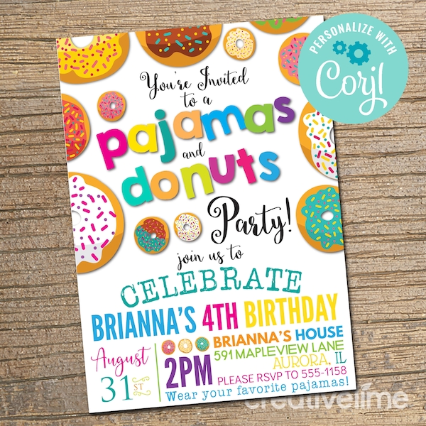 Donuts and Pajamas Party Invitation: Editable Sleepover Invite (Instant Download)