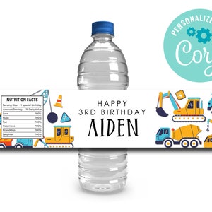 EDITABLE, INSTANT DOWNLOAD Construction Water Bottle Labels, Construction, Truck Party, Dump Truck Birthday Party, Construction Bottle Label
