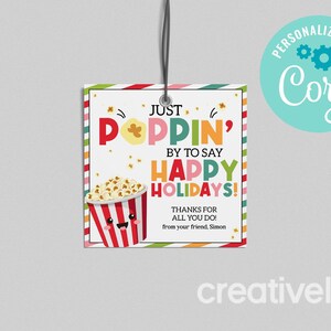 Gewoon even langskomen om je fijne feestdagen te wensen, popcorn traktatie tasje leraar Secret Santa Client, bewerken met Corjl BEWERKBARE INSTANT DOWNLOAD