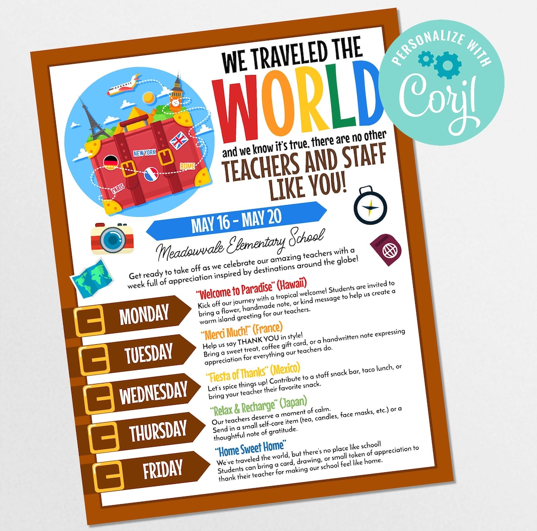 Teacher Appreciation Week Flyer | Around the World Theme, Editable ...