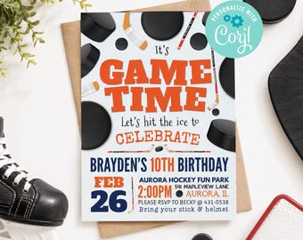 Hockey Birthday Invitation Template, Editable Hockey Party Invite, Game Time Birthday Invitation, Ice Hockey Birthday, Printable Invite