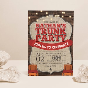 EDITABLE, INSTANT DOWNLOAD Graduation Farewell Trunk Party Invitation, Trunk Party, College Send Off Party Invitation Going Away Trunk Party