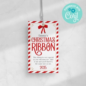 Weihnachtsband Geschenkanhänger, bearbeitbare Jahresvorlage für Weihnachtsgeschenkanhänger, druckbare Kinderweihnachtsbandverzierung, Andenken, Weihnachtsbandanhänger