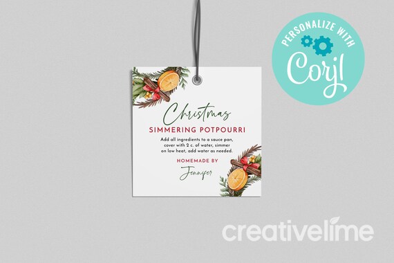 Editable Stovetop Potpourri Christmas Gift Tag, Teacher Gift, Neighbor  Gift, ALL Text is Editable, INSTANT DOWNLOAD, Printable, Goodie Bag 