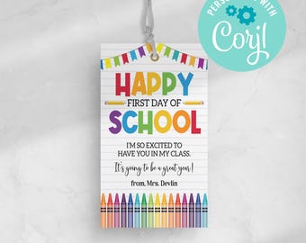 First Day of School Gift Tag: Printable Teacher Student Tag (Corjl Template)