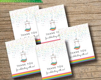 Printable Thank You Favor Tags - Instant Download, Favor Bag Tags, Caticorn Party - DIY Printable 12 Squares on 8.5 X 11