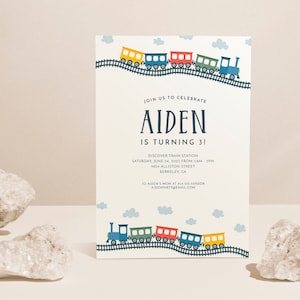Train Birthday Invitation Chugga Chugga Choo Choo Invitation Modern Train Party All Aboard Train Digital Template EDITABLE, INSTANT DOWNLOAD