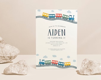 Train Birthday Invitation, Modern Choo Choo Party (Digital Template)