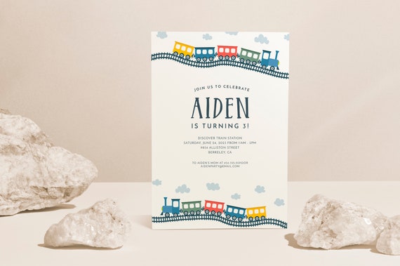 Train Birthday Invitation, Modern Choo Choo Party (Digital Template)