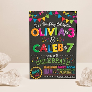 Joint Combined Birthday Party Invitation, Twins Birthday Invitations, Siblings Party, Joint Birthday Invitation EDITABLE, INSTANT DOWNLOAD