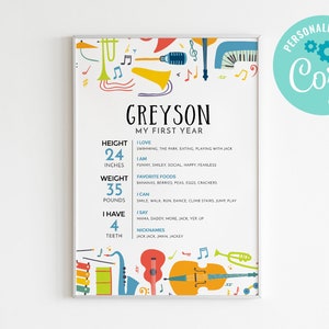 Music Milestone Board: Editable Instrument Stats Sign (Instant Download 16x20)