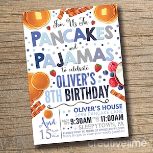 WE EDIT, You Print Boy Pancakes and Pajamas Party Birthday Invitation, Pancakes and Pajamas Party, Pancake Party Invite, Pancake Pj Party