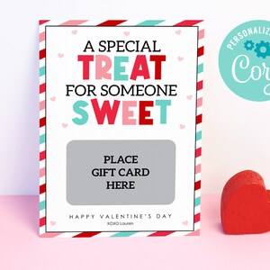 EDITABLE INSTANT DOWNLOAD Printable Sweet Treat Valentine Gift Card Holder, Valentine&#39;s Day Teacher Gift Card Holder, Valentine&#39;s Day Gift