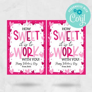 How Sweet to Work with You Valentine&#39;s Day Tag, Staff Coworker Employee Valentine Gift Tag, Staff Appreciation EDITABLE INSTANT DOWNLOAD