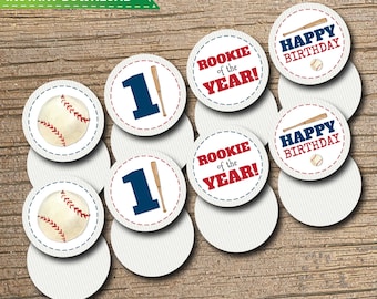 Printable Baseball Cupcake Toppers: Rookie of the Year, Birthday (Digital Download)