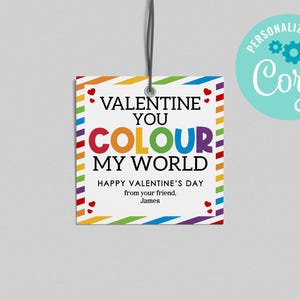 Regenbogen Valentinstag Geschenkanhänger Kinder Schüler Klassenzimmer Lehrer Farbe meine Welt Valentine Tag bearbeitbar druckbar SOFORTIGER DOWNLOAD