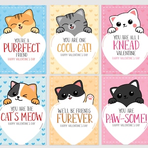 Cartes imprimables de Saint-Valentin de chat de salle de classe de cartes de Saint-Valentin pour des enfants, étiquettes de cadeau de Saint-Valentin Cartes de Saint-Valentin IMPRIMABLES TÉLÉCHARGEMENT IMMÉDIAT