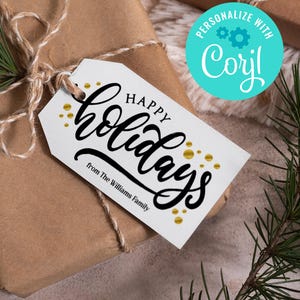 Etichetta regalo stampabile per le buone feste Etichetta oro e nero per le buone feste, etichetta regalo per le feste Hostess Vicino Cliente Dipendente DOWNLOAD IMMEDIATO MODIFICABILE