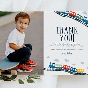 EDITABLE, INSTANT DOWNLOAD Train Birthday Thank You Card Chugga Chugga Choo Choo Thanks Modern Train Party All Aboard Train Digital Template