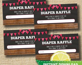Diaper Raffle Tickets - Diaper Raffle Tickets Baby Shower Insert - Diaper Raffle - Chalkboard Wood / Instant Download Diaper Raffle