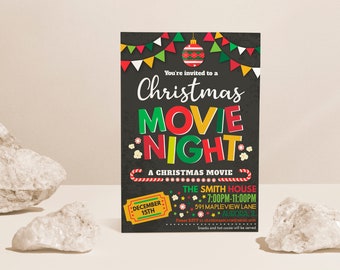 Weihnachtsfilm-Einladung: Bearbeitbare Partyeinladung (Instant Download)