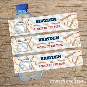 Baseball Water Bottle Labels, Baseball Party, Baseball Birthday Invitations, Slugger Birthday Party, Baseball Rookie Water Bottle Labels