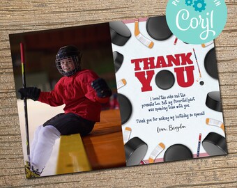 Editable Hockey Thank You Card: Sport Birthday Party (Instant Download)