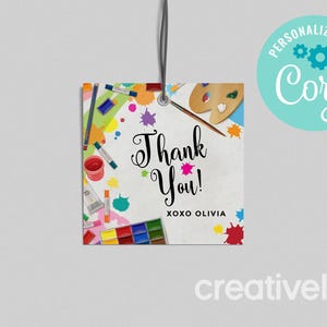 Kunst Favor Tag, Kunstparty, Kunsthandwerk, Gemälde Geburtstagsfeier, Kunst Thema Geburtstag Danke Favor Tag EDITIERBAR, INSTANT DOWNLOAD