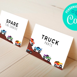 EDITIERBARE, SOFORTIGER DOWNLOAD Monster Truck Party Essen Zelte, Monster Truck Geburtstag, Monster Truck Bash, LKW Party Dekorationen Essen Zelte
