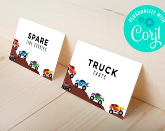 Monster Truck Party Food Tents: Editable Birthday Decorations (Instant Download)