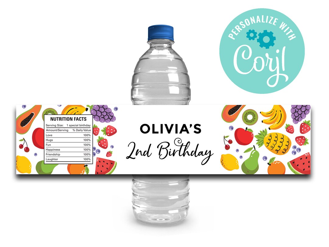 Two-tti Frutti 2nd Birthday Water Bottle Labels (editable, Instant ...