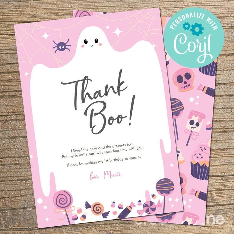Spooky One Birthday Thank You Card: Halloween 1st Birthday (editable ...