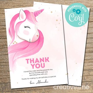 EDITABLE, INSTANT DOWNLOAD Unicorn Birthday Party Thank You Unicorn Birthday Thank You Magical Unicorn Party Girl Pink Gold Unicorn Invite