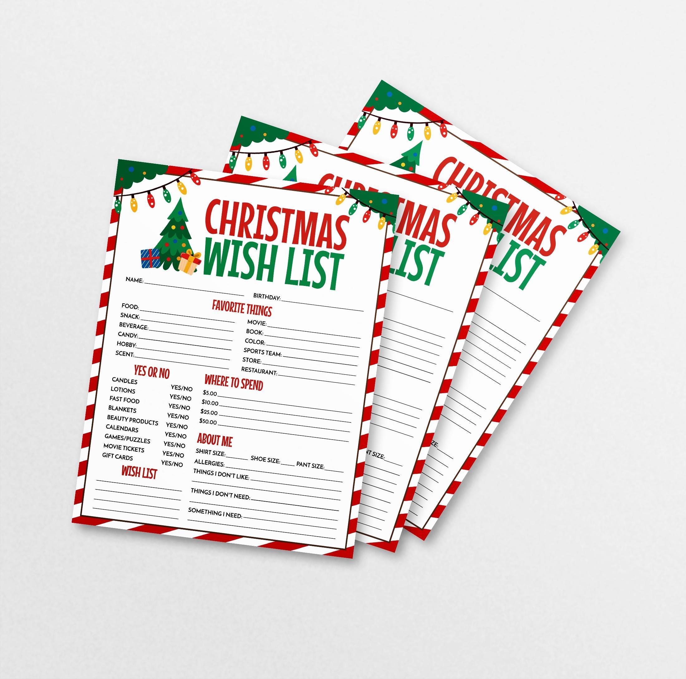 Editable Christmas Wish List for Kids, Printable PDF (instant Download ...