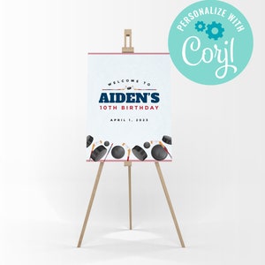 EDITABLE, INSTANT DOWNLOAD Hockey Party Signs, Hockey Theme Birthday Signage, Hockey Game Party, Welcome Sign, Party Sign, Editable Template