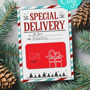 BEARBEITBAR, SOFORTIGER DOWNLOAD Druckbarer Nordpol spezielle Lieferung Geschenkkartenhalter, Weihnachtsgeschenk Schule Weihnachtsferien Geschenkkartenhalter