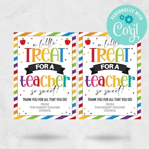 Teacher Appreciation Week cadeaukaartje, bedankt leraar Sweet Treat cadeaukaartje, Teacher Appreciation Tag bewerkbare AFDRUKBARE INSTANT DOWNLOAD