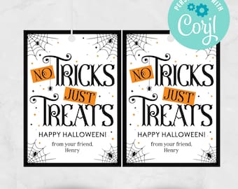 Halloween-cadeaukaartje No Tricks Just Treats, bewerkbare afdrukbare (directe download)