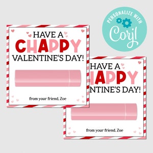 Have A Chappy Valentinstag Karte Kinder Klassenzimmer Lippenbalsam Valentine Tag Lippenstift Klasse Freund Valentinstag Karte EDITIERBARER SOFORTIGER DOWNLOAD